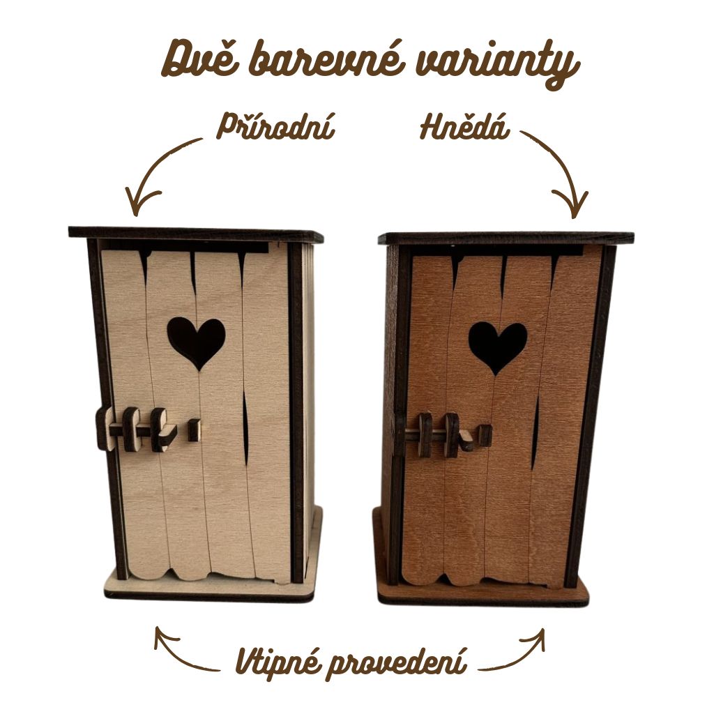 Dřevěná pokladnička kadibudka s jubileem - originální vtipný dárek